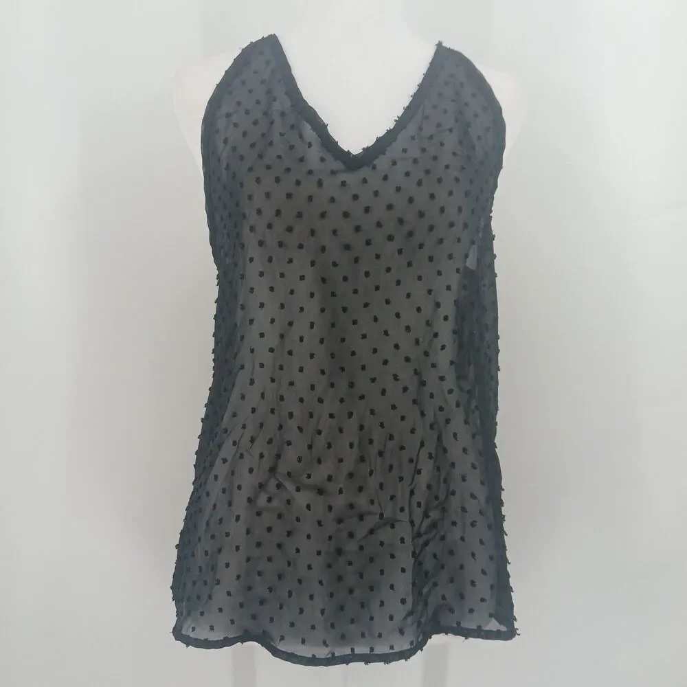 womans vizio usa black mesh sheer racerback dot tank top size medium large